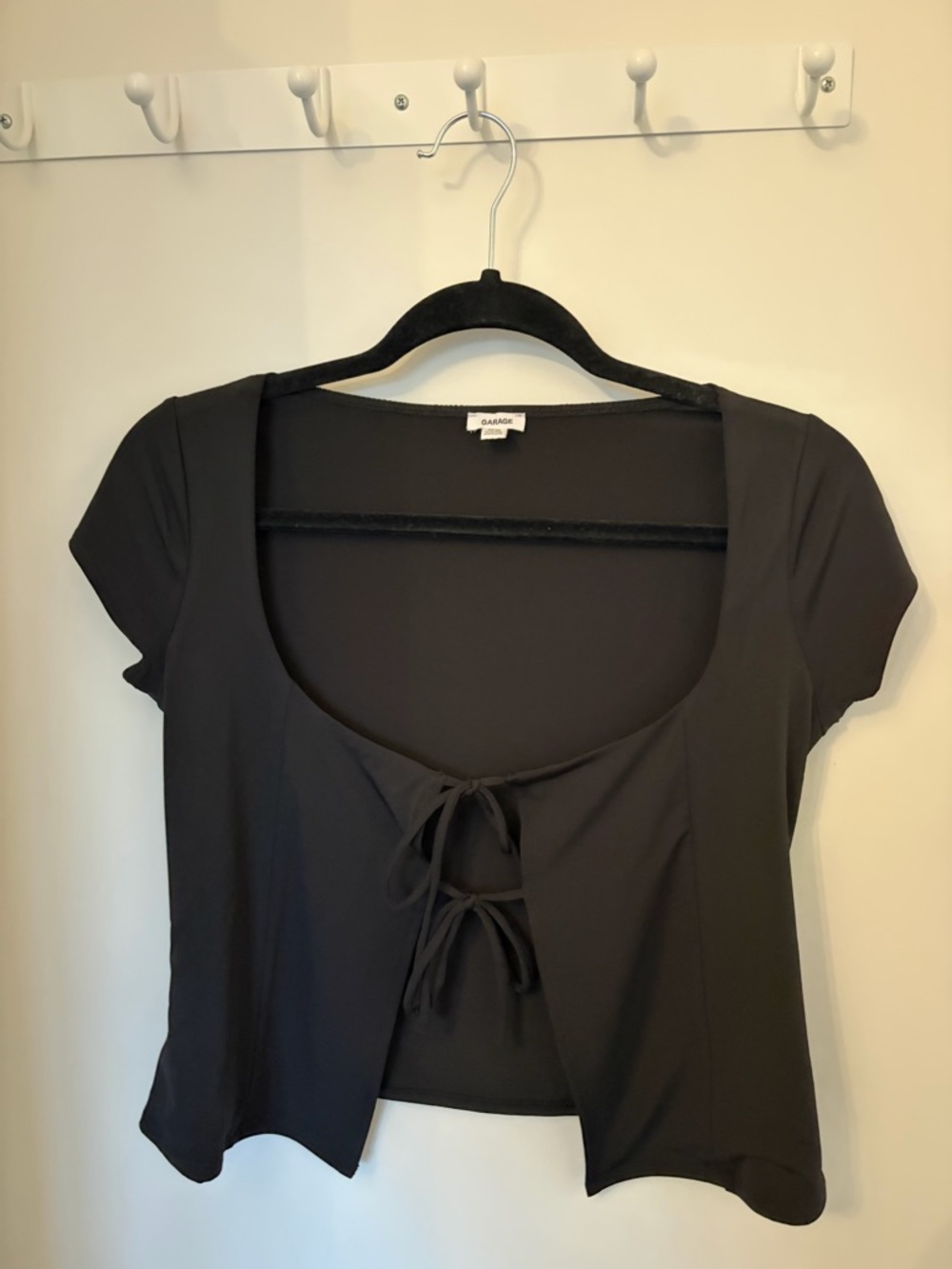 Garage Black Tie-Front Flyaway Top
